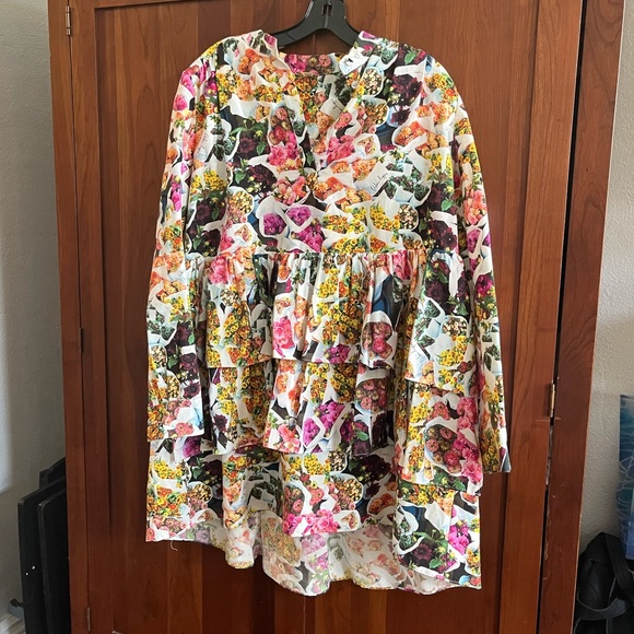 Adam Lippes floral print silk faille tiered mini dress. With pockets! - Picture 5 of 7